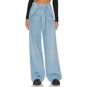 NWOT MOTHER Snacks High Waisted Tie Front Funnel Sneak Jeans 26 All You Can Eat